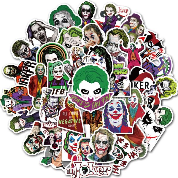 50 unids/set mezcla de pegatinas de dibujos animados del Joker, coche, motocicleta, equipaje de viaje, teléfono, guitarra, nevera, portátil, pegatina de juguete impermeable de PVC