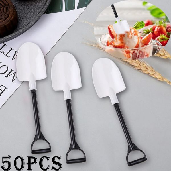 50 piezas/set de plástico desechable mini cuchara cuchara de helado en maceta cuchara de pastel para niños de té de té de té suministros para fiestas