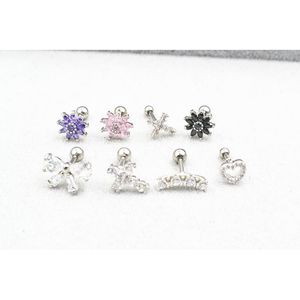 50 stks Shippment Body Piercing Jewelry- Shine CZ Flower / Cross / Heart Women Earring Ear Studs Helix Cartilage Bar Mix