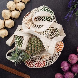 50 stks Winkelen Tassen Handtassen Shopper Tote Mesh Net Geweven Katoen Materiaal String Herbruikbare Fruit Opbergtas Handtas Hergebruik vele kleuren op verkoop UPS