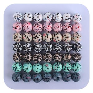 50 stks Siliconen Kralen Luipaard Print 12 / 15mm Baby bijtring Tandjes Terrazzo DIY Sieraden Een gratis fopspeen clip maken 2084 T2