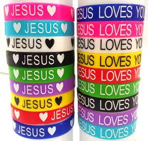 50 unids pulseras de silicona Jesús te ama de goma pulseras hombres mujeres mujeres religiosos niños jesús joyería entera