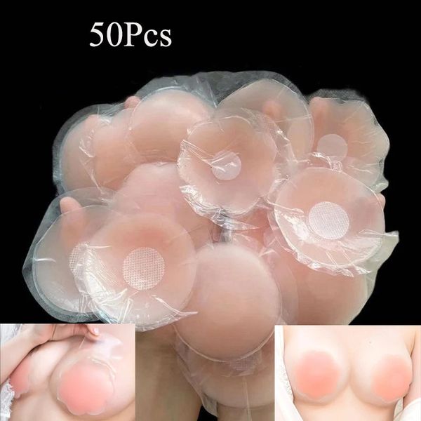 50 pièces Silicone mamelon couverture réutilisable autocollant adhésif Invisible soulever soutien-gorge pâteux poitrine femmes pétales de sein en gros soutiens-gorge 240319