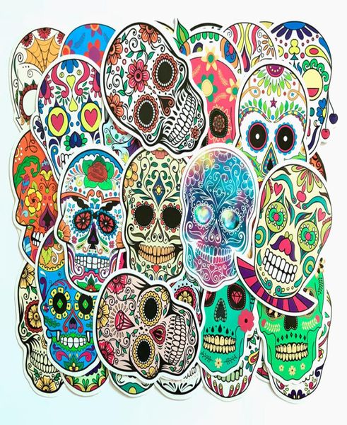 Pack d'autocollants crâne, 50 pièces, autocollants pour moto et voiture, autocollant mexicain du jour des morts, bombe, bouteille d'eau, 1851545