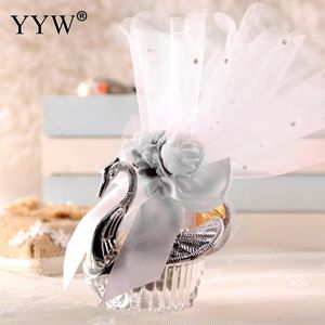 50 stks Sliver Swan Candy Gift Box Wedding Chocolade Cake Cookie Geschenktassen Dragees Verjaardag Verpakking Lace Party Gunsten Supplies