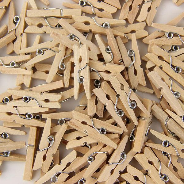 50 pcs Petite Taille 30mm Mignon En Bois Naturel Clips Artisanat Décoration Po Papier Bloc-notes Peg Pince À Linge Multifonction