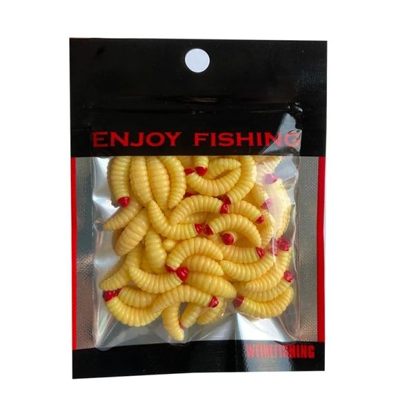 50 piezas de larva suave Swimbait 2 cm Cebos de gusano de silicona camarones de goma