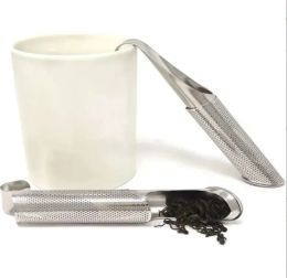 50 Uds. Tubo Infusor de té de acero inoxidable palo colador de malla metálica filtro de especias café Teaware más empinado con gancho 1102