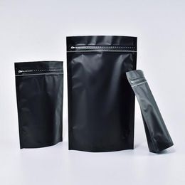 50 stks stand-up zij opening mat zwart / wit aluminium folie ziplock tas dyypack koffiebonen thee noten verpakking tassen