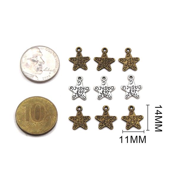 Etiquetas de metal de estrella de 50 piezas de bronce Sliver 