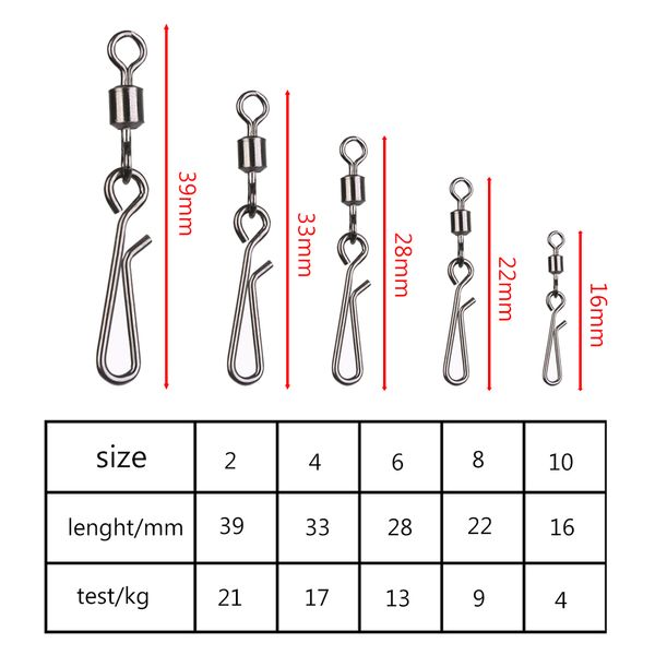 50pcs Connecteur de pêche en laiton en laiton en alliage en acier avec broche lourde boule solide et roulement de baril pivotant