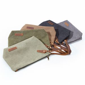 50 stks opslagtas vrouwen mannen unisex canvas effen sport waszak 5 kleuren rits reizen cosmetische handtas