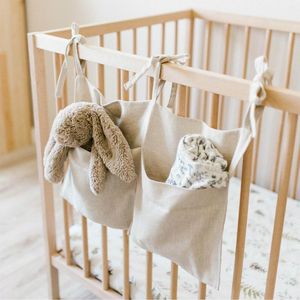 Sacs de rangement en lin pour bébé, 50 pièces, 1 pièce, sac à couches, organisateurs suspendus pour serviette latérale de lit, couche-culotte, jouet, chambre à coucher, maison