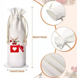 50pcs Stuff Sacks Sublimation DIY Blanc Blanc Épais Flanelle De Noël Rouge Vin Cordon Sac Bouteille Couverture