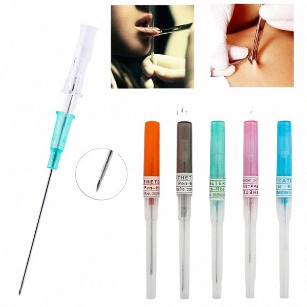 50 unids acero quirúrgico esterilizado agujas de perforación IV catéter agujas oreja labio vientre cuerpo piercing herramienta profesional suministros kit V3I8 #