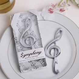 50 stcs Weddingbridal douche gunsten symfonie thema zilveren metal muzieknoot flesopener met elegante cadeaubon verpakkingsbar feestbenodigdheden