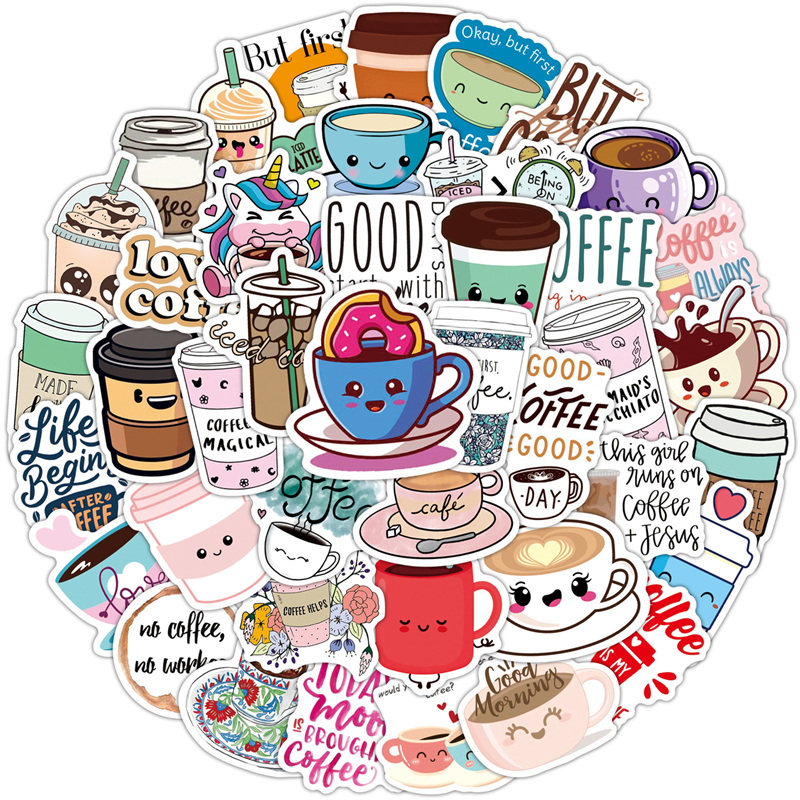 50Pcs coffee Stickers Cartoon drink milk tea Graffiti Kids Toy Skateboard car Motorcycle Bicycle Sticker Decals Wholesale