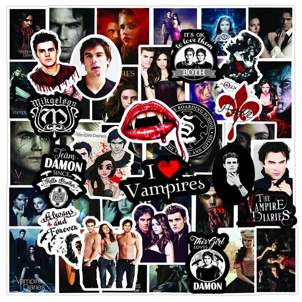 50 piezas The Vampire Diaries Stickers Classic American TV Series Graffiti Kids Toy Skateboard coche motocicleta bicicleta calcomanías al por mayor