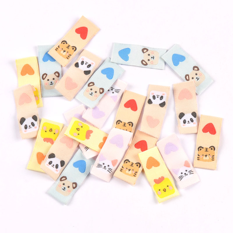 50Pcs Tiger/Chick/Panda Printed Embroidery Washable Care Label For Sewing Accessories Garment DIY Crafts Supplies Bag Shoes Tags