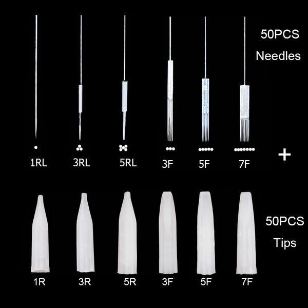 50pcs à aiguille de tatouage traditionnel et 50pcs à l'aiguille pour les mises à aiguille permanente en microblate