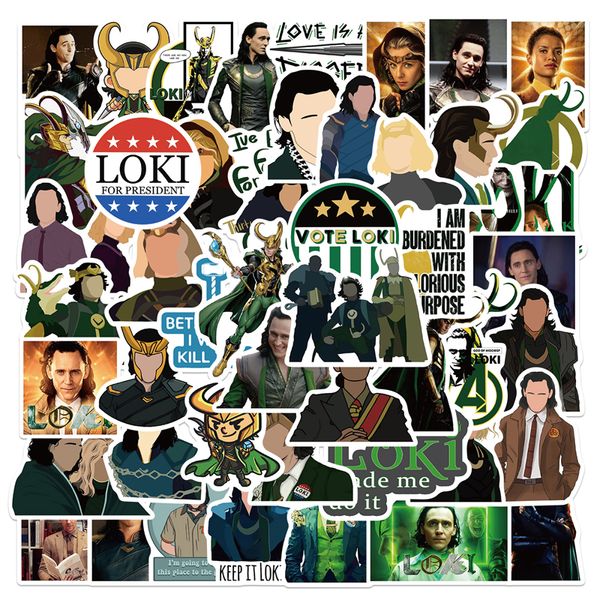 Autocollants Loki de l'émission télévisée Tom Hiddleston, étiquette Graffiti, jouet pour enfants, Skateboard, voiture, moto, vélo, vente en gros, 50 pièces