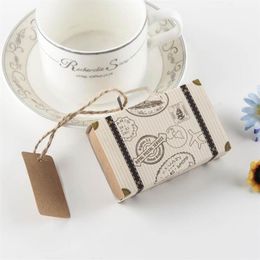 50pcs boîte à bonbons de coffre de voyage Unique avec valise en papier Kraft étiquette cadeau faveurs de mariage rustiques et cadeaux Souvenirs de mariage Favour305x