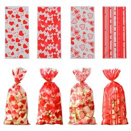 50 Uds. Bolsas de dulces de plástico transparente con forma de corazón de amor de San Valentín, golosinas para galletas, regalos para fiestas de cumpleaños y bodas, bolsa de golosinas 240113