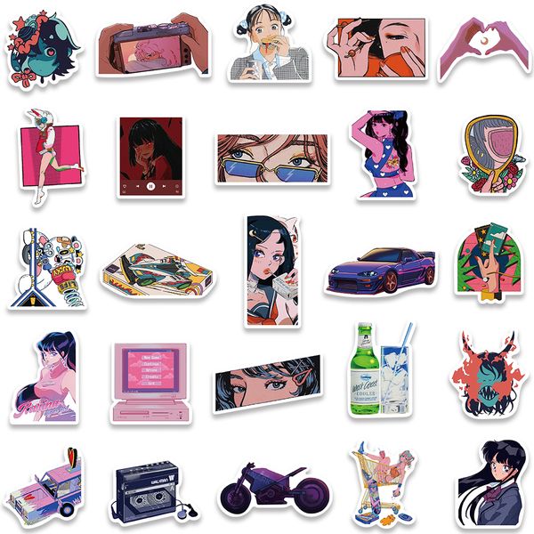 50pcs Vintage City Pop Girl Stickers Pin Up Pink Poster Stickers Diy ordinateur portable à bagages de moto