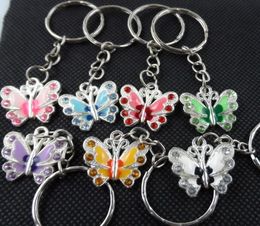 50 -stcs Vintage Silvers Crystal Butterfly Keychain Ring For Keys CAR Diy Bag Key Chain Handtas Geschenk juwelen Accessoires N6358646490