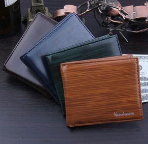 50 stks portefeuilles mannen retro pu hout streep vormige opvouwbare zakelijke korte kaarthouder portemonnee