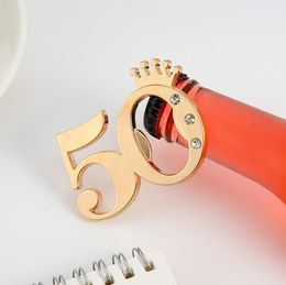50 stcs Wedding Anniversary Party Present Gold Imperial Crown Digital 50 Bottle Opener in Gift Box Chrome 50th Beer Openers SN6860