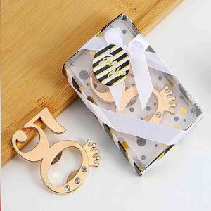 50 stcs Wedding Anniversary Party Present Gold Imperial Crown Digital 50 Bottle Opener in Gift Box Chrome 50th Beer Openers