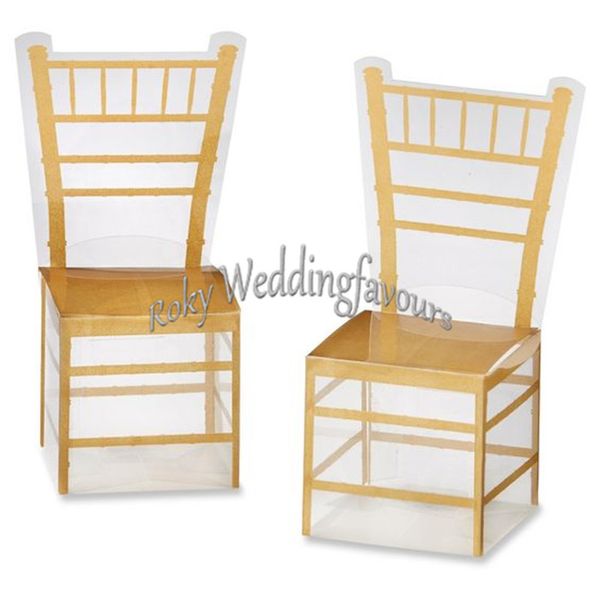 Faovrs miniatures en PVC transparent doré, 50 pièces, chaises Chiavari, boîtes à cadeaux pour cadeaux de fête, idées de décoration d'anniversaire, livraison gratuite