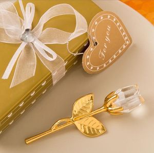 50 -stcs Wedding Gunsten Clear Crystal Rose met goud/zilver lang gestenst in Gift Box Bridal Shower Party Giveaways for Guest