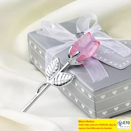 50 -stks bruiloft gunsten roze kristallen roos met zilvergold handstam in cadeau -doos valentijnsdag aanwezig vrijgezellenfeestje weggeefacties