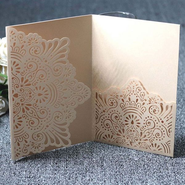 50pcs Carte d'invitations de mariage avec papier perlé matériel laser cut cartes de voeux mariage anniversaire de douche nuptiale