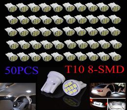 50 Stuks Wit T10 Wedge 8SMD 1206 Led-lampen W5W 2825 158 192 168 194 Gauge Instrumentenpaneel Dashboard plaat Bubs Lampen 12V9693157