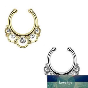 50 stks hele fijne sieraden schroeven kristal septum clicker legering goud-kleur neus nep piercing septo n0019