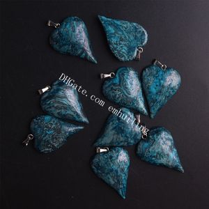 50 stks Groothandel Gorgeous Semi Precious Edelsteen Blauw Crazy Kant Agaat Liefde Hart Hanger Charm Healing Power voor Sieraden Maken DIY Crafts