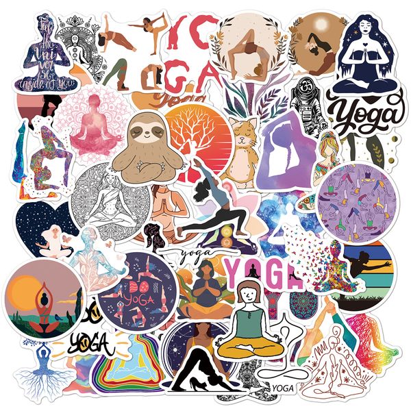 50 Pcs En Gros Yoga Autocollants Autocollant Étanche Pour Bagages Ordinateur Portable Guitare Planche À Roulettes Cahier Bouteille D'eau Téléphone Cas De Voiture Stickers Enfants Jouets