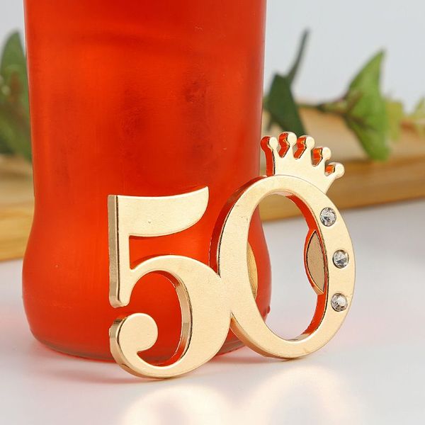 50 pièces en gros fête d'anniversaire de mariage présent or couronne impériale numérique 50 ouvre-bouteille dans une boîte cadeau Chrome 50e ouvre-bière RRA