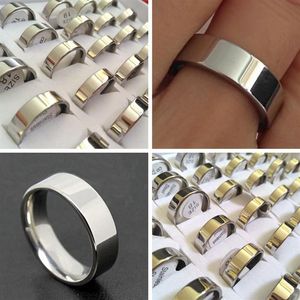 50pcs de large 6 mm Silver Band Ring Faut-Fit Quality 316L En acier inoxydable Anneau de fiançailles de mariage Men Femmes Elegant Classic Finger 206Z