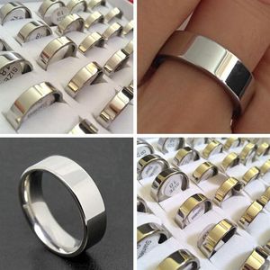 50 piezas de ancho 6 mm anillo de banda de plata calidad de ajuste cómodo anillo de compromiso de boda de acero inoxidable 316L hombres mujeres elegante dedo clásico 279 g