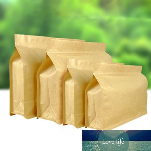 50 pièces large haut papier Kraft emballage alimentaire sac à fermeture éclair côté gousset debout fermeture éclair café bonbons fleur séchée