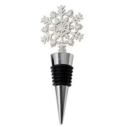 50pcs faveurs de mariage d'hiver argent fini bouchon de vin de flocon de neige avec paquet simple outils de bar décoratifs de fête de Noël C072205