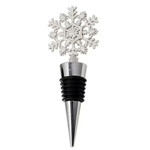 50 stks winter bruiloft gunsten zilver afgewerkt sneeuwvlok wijnstopper met eenvoudig pakket kerstfeest decoratieven bargereedschap c072205