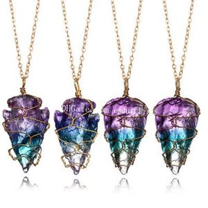 50 stks Wire Wrapped Titanium Purple Rainbow Aura Natural Raw Quartz Crystal Rock Gemstone Onregelmatige Pijlpunt Amulet Hanger Ketting Gift