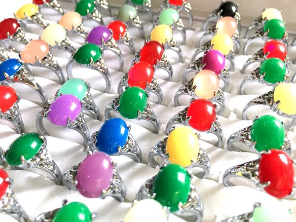 50pcs argent argent pierre coloré couleur pierre sonnerie dames élégant beau strass bague fille filles vintage charme fête bijoux cadeaux