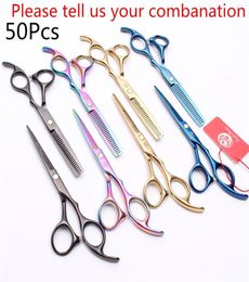 50pcs Z1005 55quot 60quot Japan Steel Purple Dragon Hairdresser039s Sichiss Barber Shop Corte de cizallas de adelgazamiento P4359336