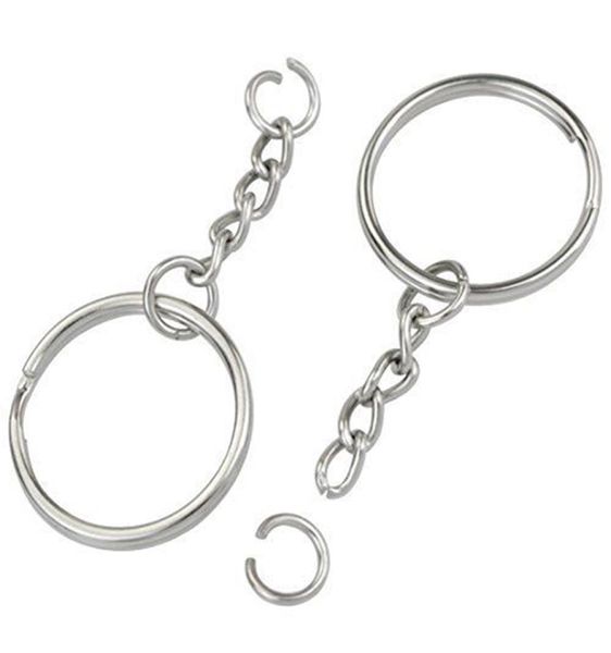 50 unids / lote 28 mm Llavero de Color Plata Pulida Llavero Anillo Dividido con Llaveros de Cadena Corta Mujeres Hombres DIY Llaveros Accesorios W3800390